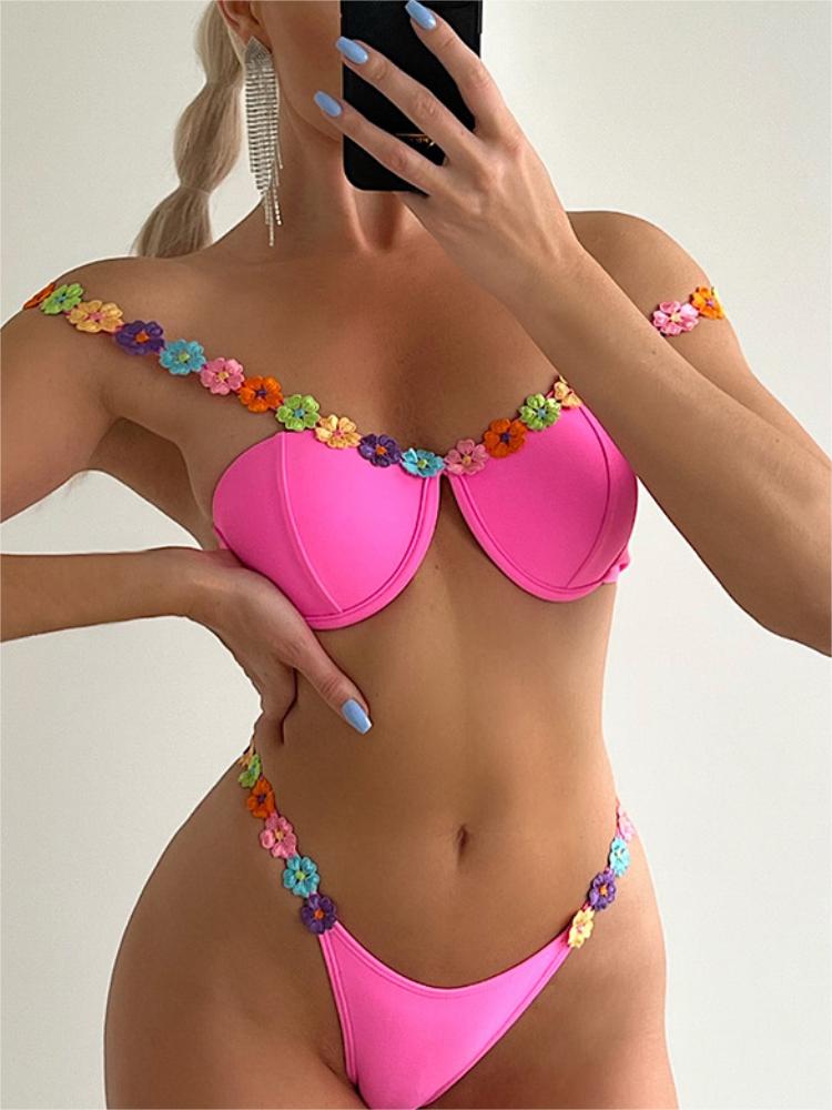 Sexy Flowers Strap Push Up Padded Bathing Suit